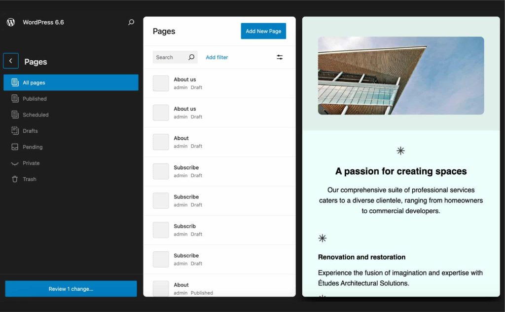 WordPress improved site editor.  